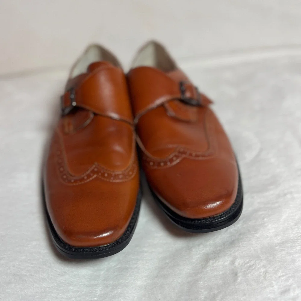 Joseph Allen Mens Oxford Brown Faux Leather Dress Shoes Stitched Eyelet Size 8